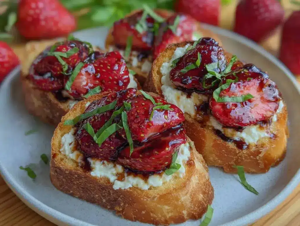 fresh balsamic strawberry bruschetta - featured image