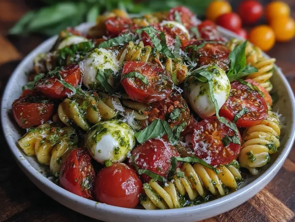 fresh caprese pasta salad - featured image