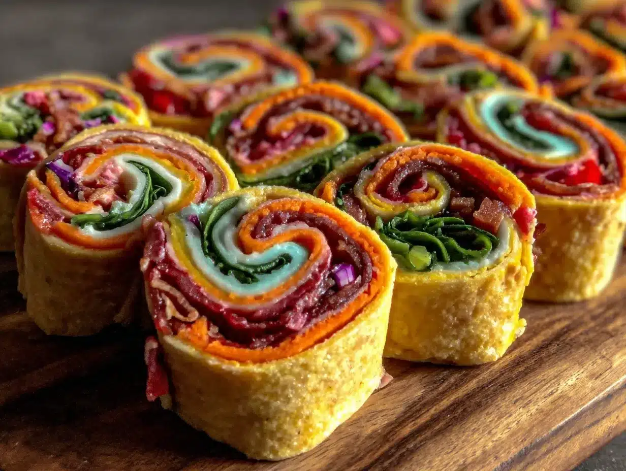 Fresh Rainbow Veggie Pinwheels preparation steps