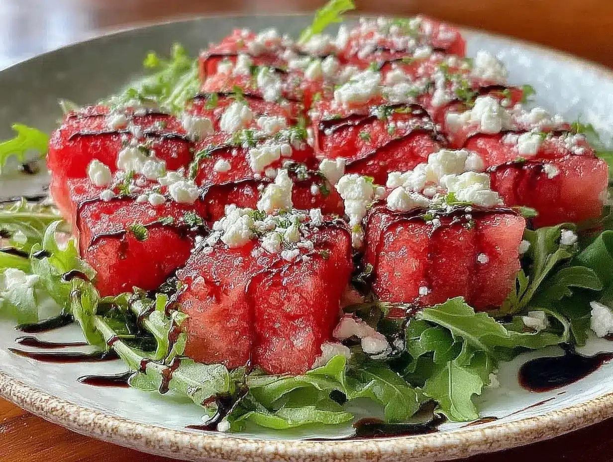 fresh watermelon feta arugula salad preparation steps