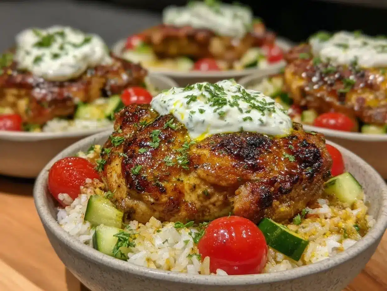 Greek chicken meal prep bowls preparation steps