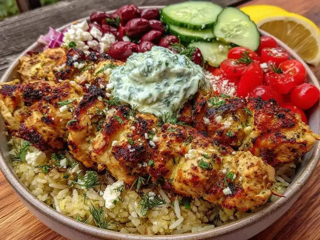 Greek chicken souvlaki bowls - featured image