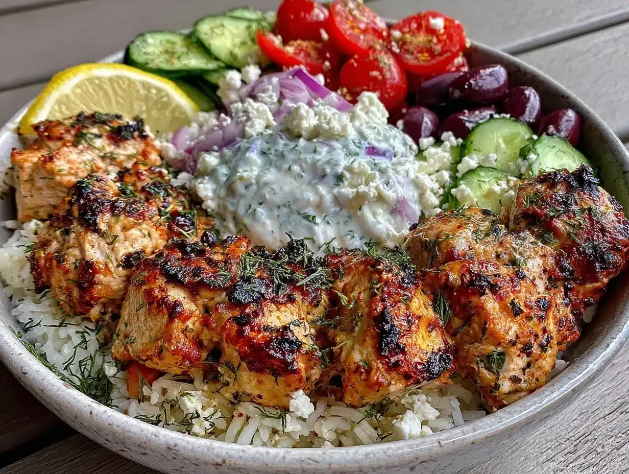 Greek chicken souvlaki bowls preparation steps