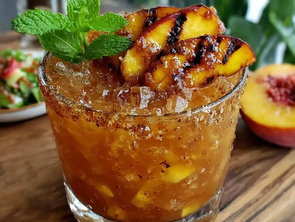 grilled peach bourbon smash cocktail preparation steps