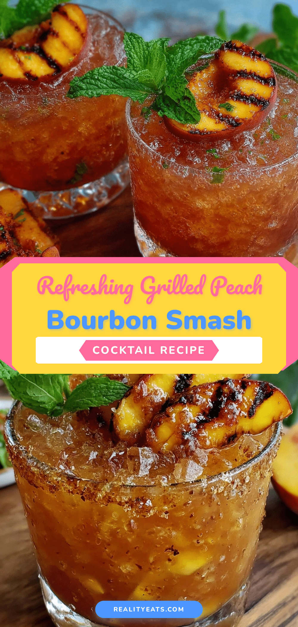grilled peach bourbon smash cocktail recipe
