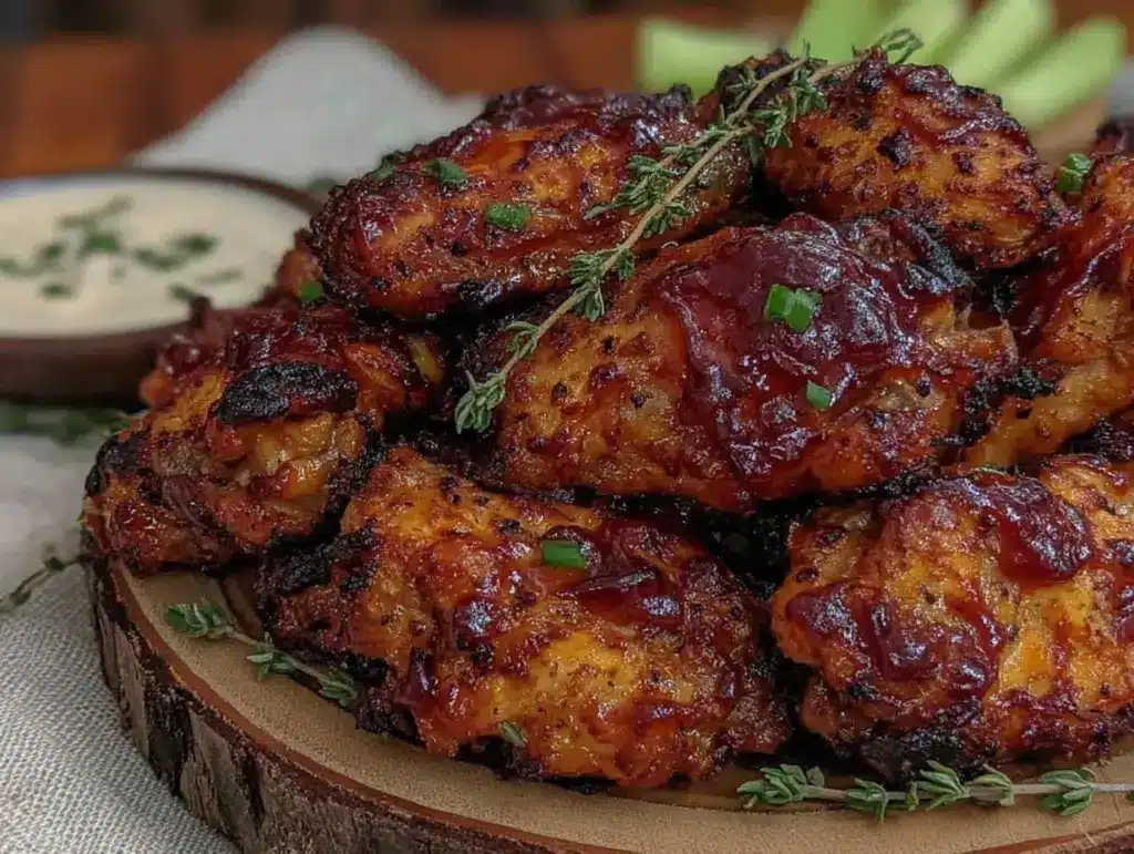 honey bourbon bbq chicken wings - featured image