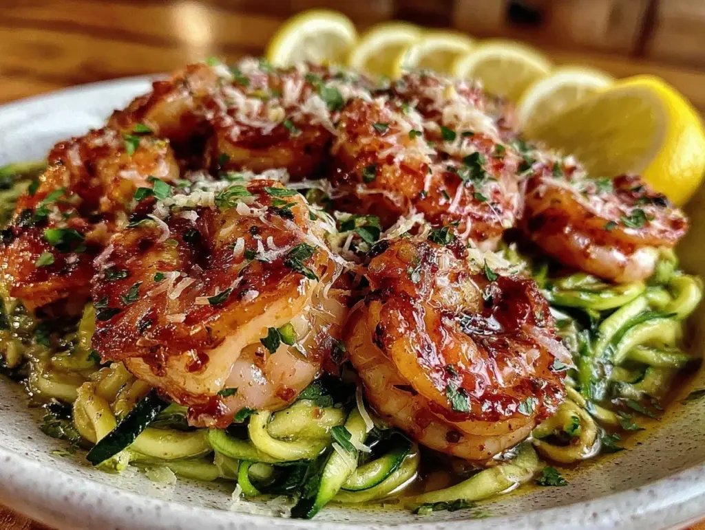 lemon garlic shrimp zoodles - featured image