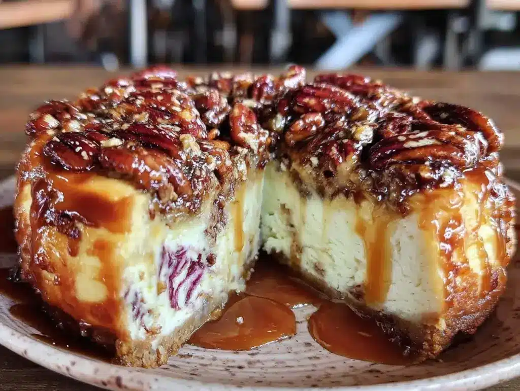 maple bourbon pecan pie cheesecake - featured image