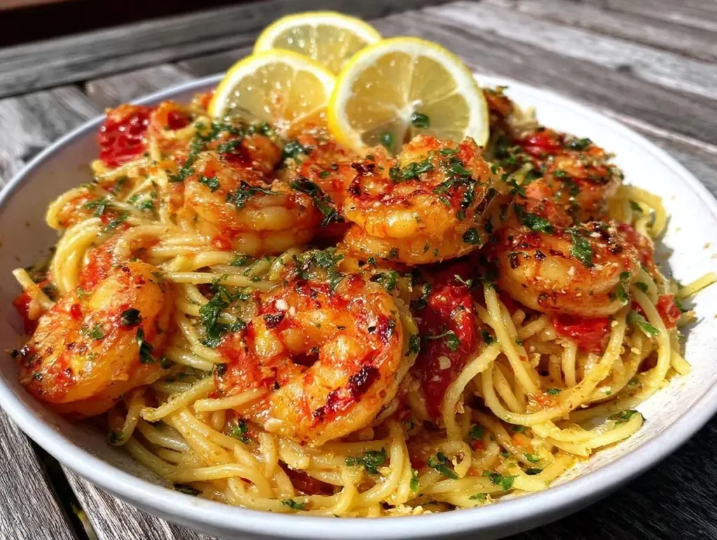 quick creamy lemon garlic butter shrimp pasta - featured image