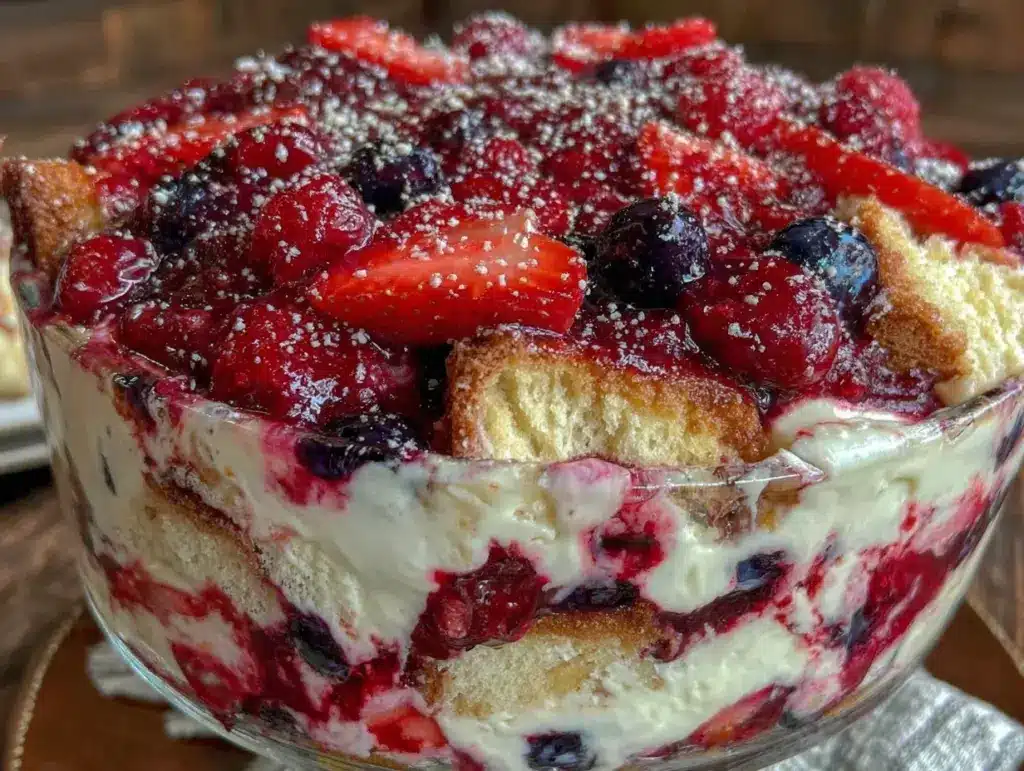 red white and blue berry trifle - featured image