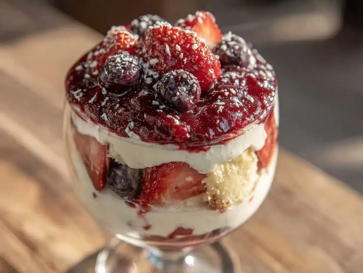 red white and blue berry trifle preparation steps