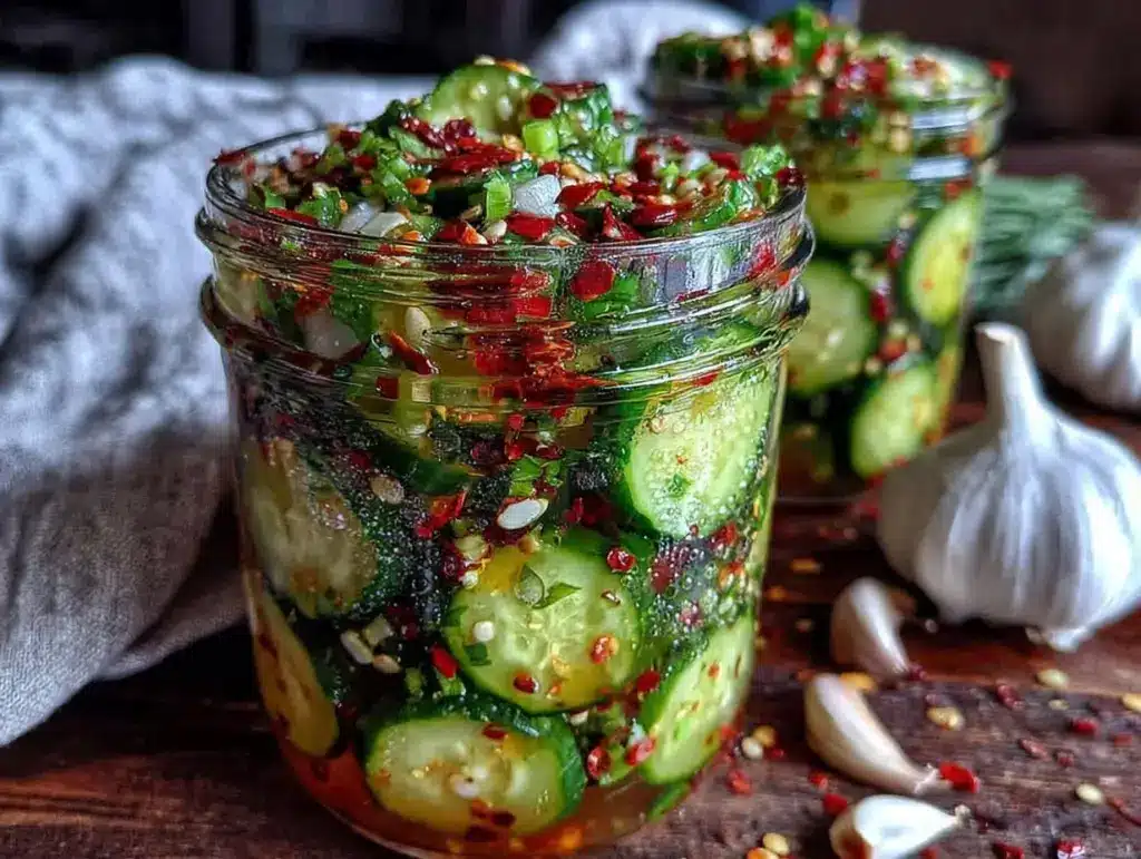 spicy garlic refrigerator pickles - featured image