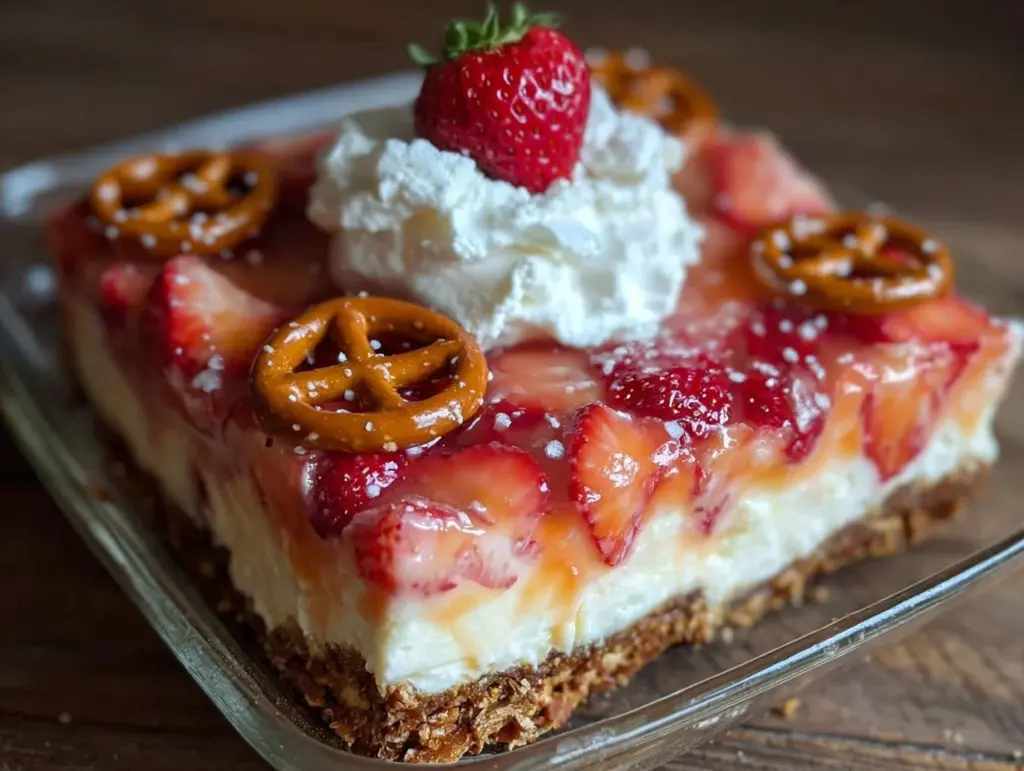 strawberry pretzel salad - featured image