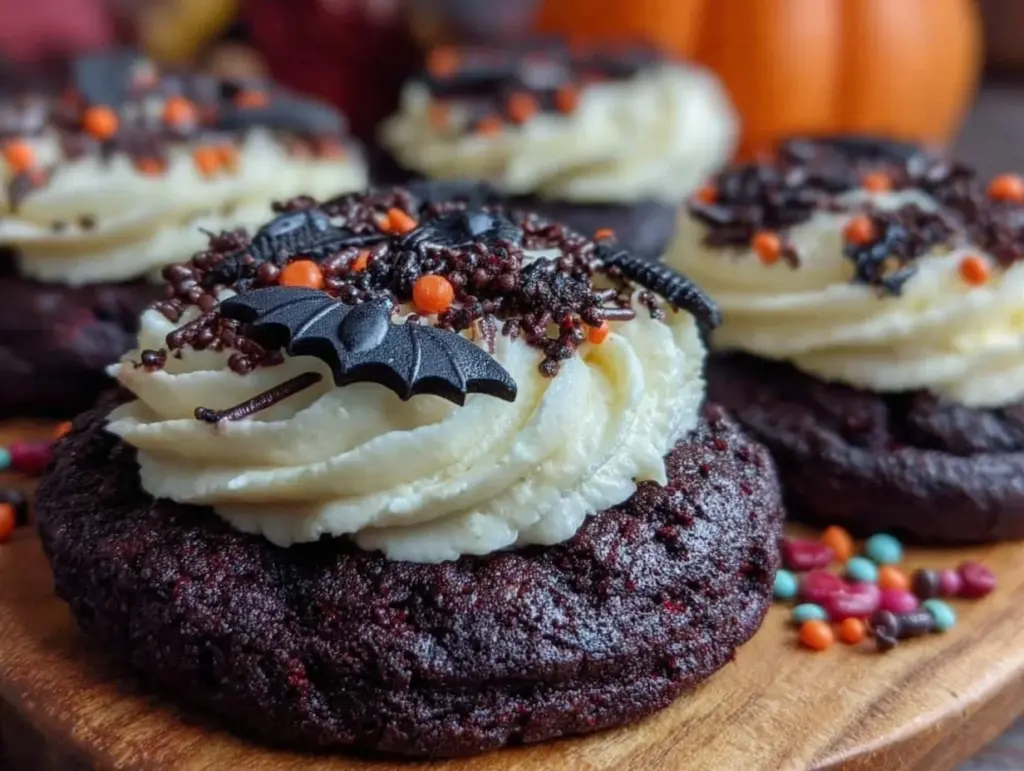 black velvet cream cheese frosted halloween sugar cookies - featured image