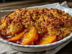 brown butter peach crisp - featured image