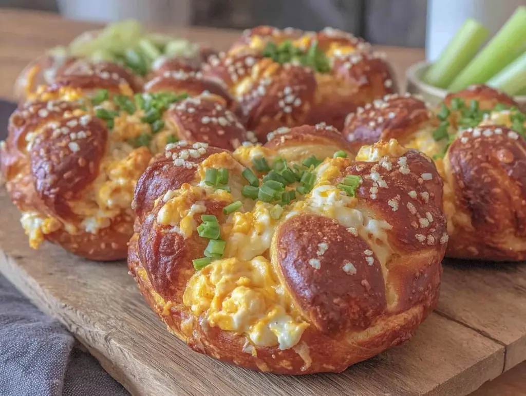 buffalo ranch chicken dip stuffed soft pretzels - featured image