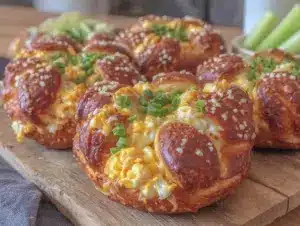 buffalo ranch chicken dip stuffed soft pretzels - featured image