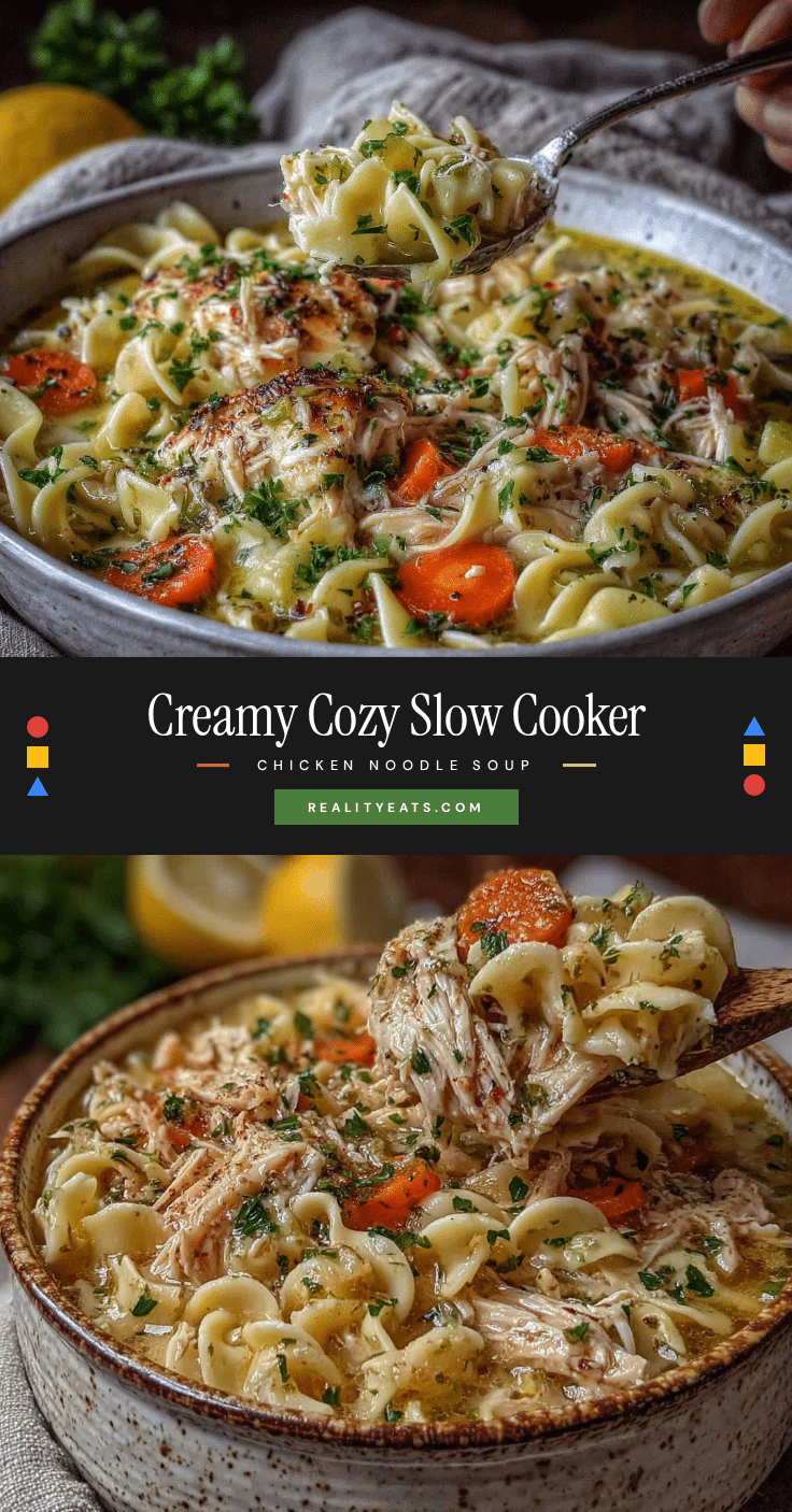 creamy cozy slow cooker chicken noodle soup recipe