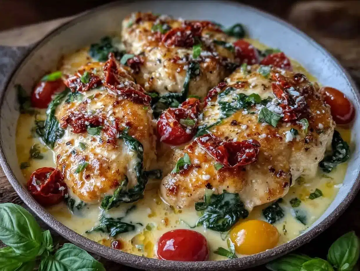 creamy one-pot tuscan chicken with spinach preparation steps