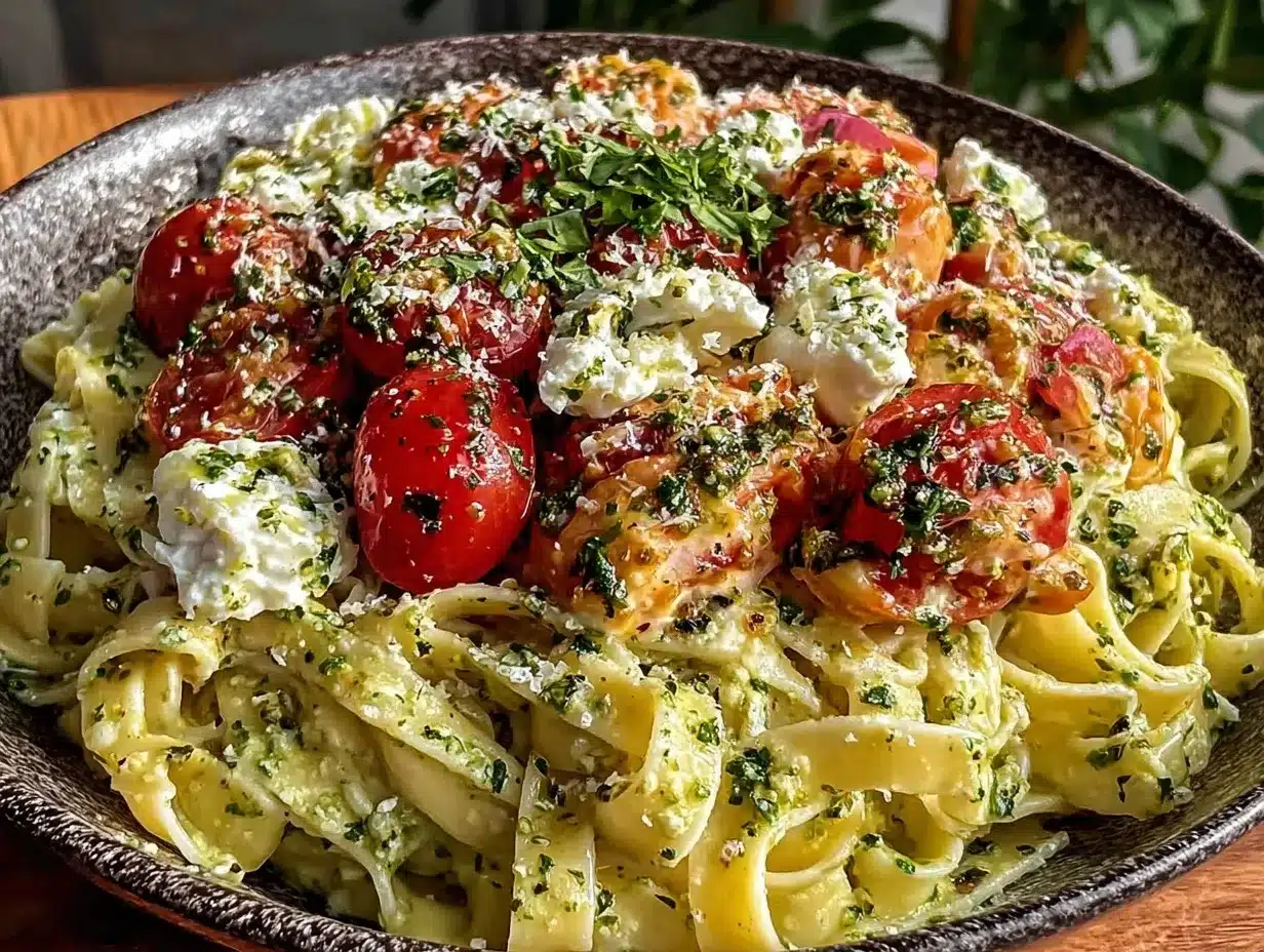 creamy pesto pasta preparation steps