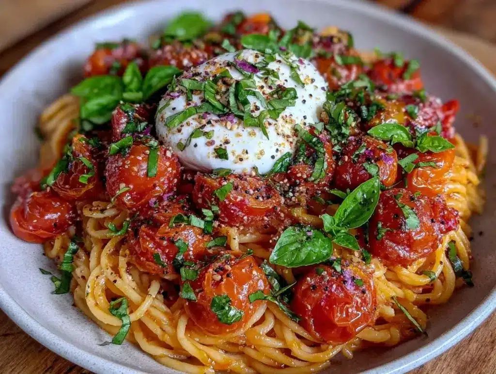 creamy roasted cherry tomato pasta - featured image