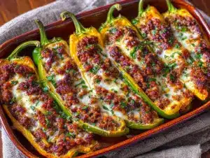creamy stuffed banana peppers - featured image