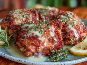 crispy baked garlic parmesan chicken thighs - featured image
