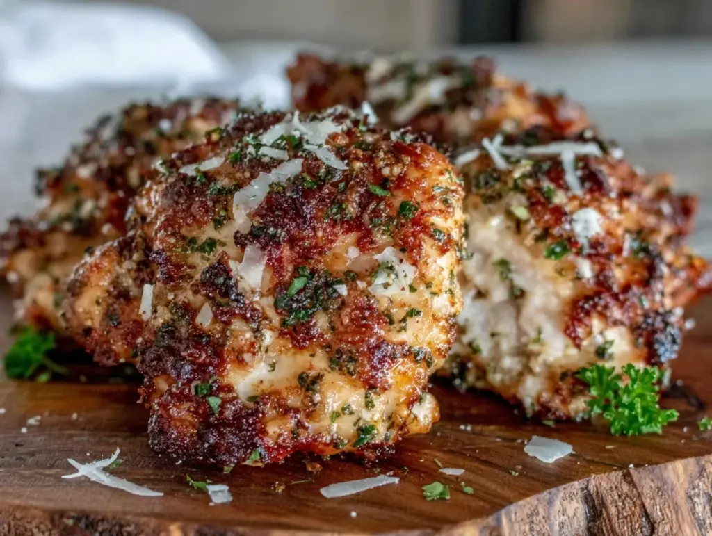 crispy garlic parmesan chicken thighs air fryer recipe - featured image