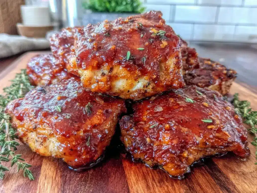 crispy honey garlic baked chicken thighs - featured image