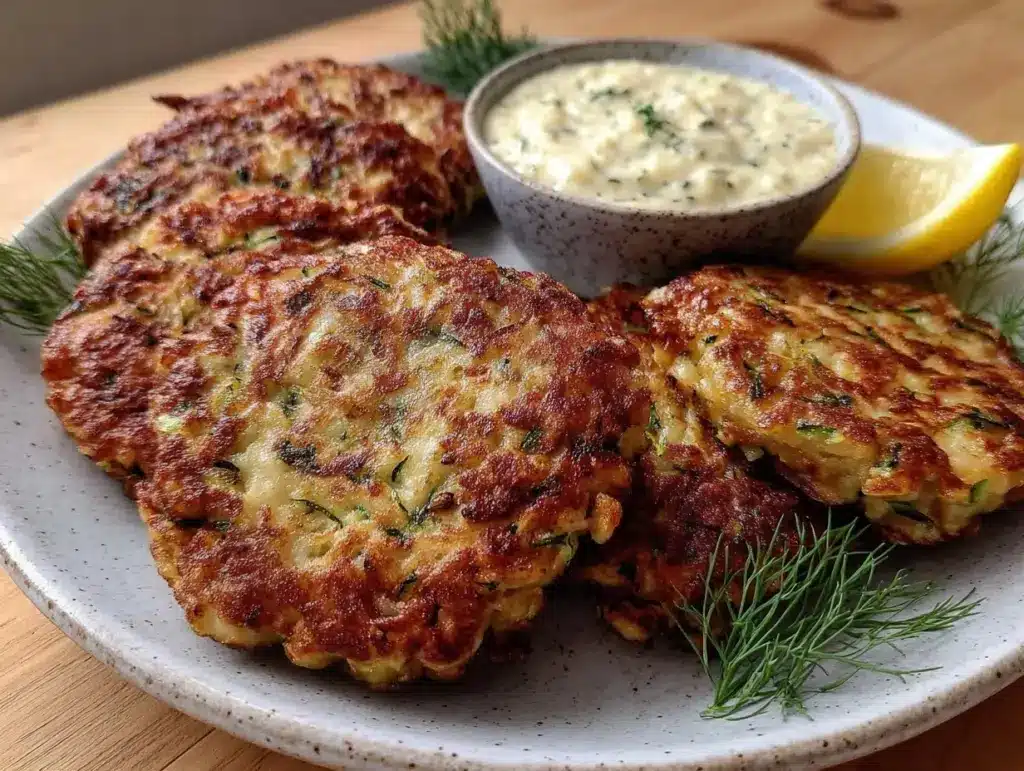 crispy parmesan zucchini fritters - featured image