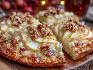 crispy pear and gorgonzola flatbread - featured image