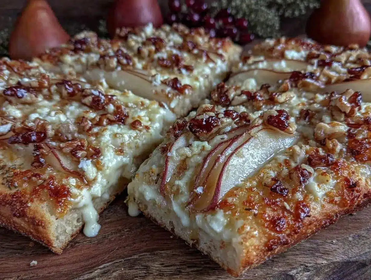 crispy pear and gorgonzola flatbread preparation steps