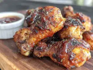 crispy smoky bbq air fryer chicken drumsticks - featured image