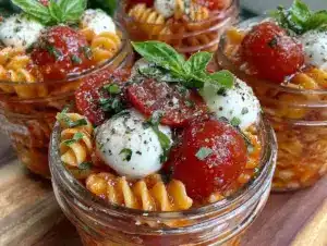 fresh caprese pasta salad jars - featured image
