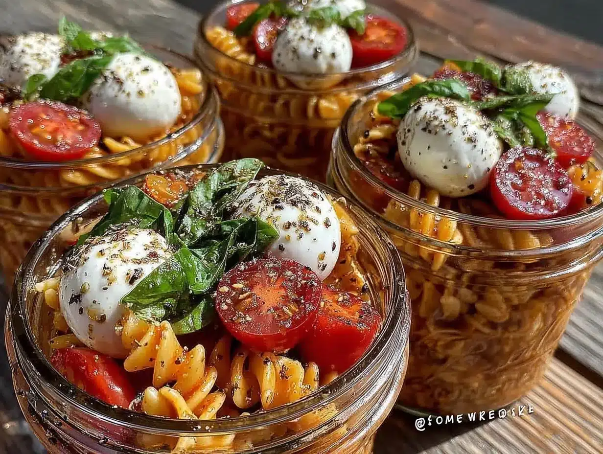 fresh caprese pasta salad jars preparation steps