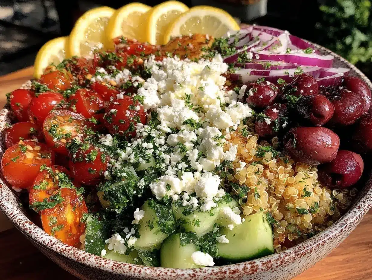fresh greek quinoa bowl preparation steps