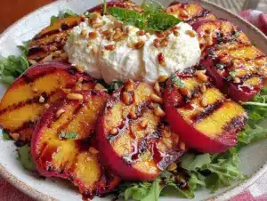 fresh grilled peach and burrata salad - featured image