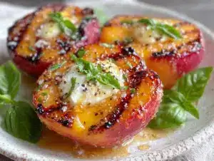 fresh grilled peach and burrata salad - featured image