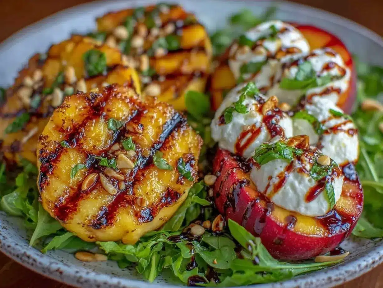 fresh grilled peach and burrata salad preparation steps