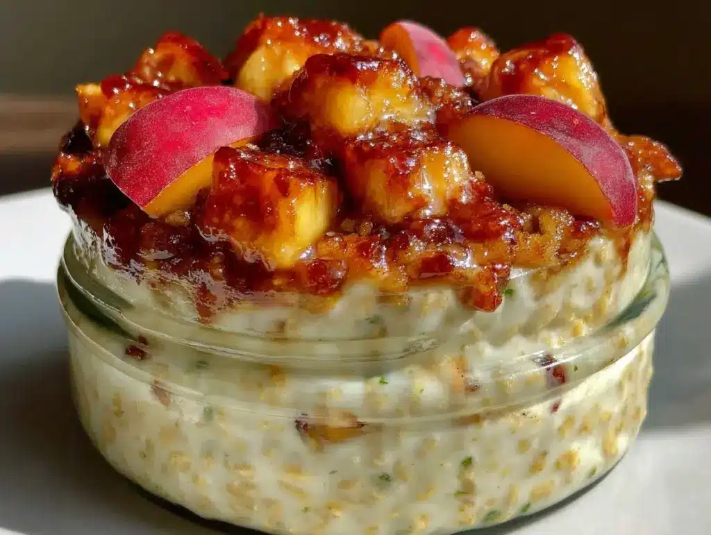fresh peach overnight oats - featured image