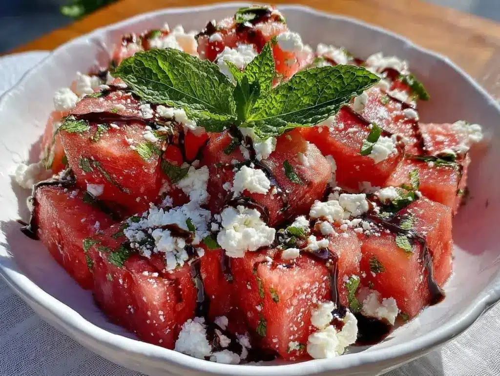 fresh watermelon feta mint salad - featured image