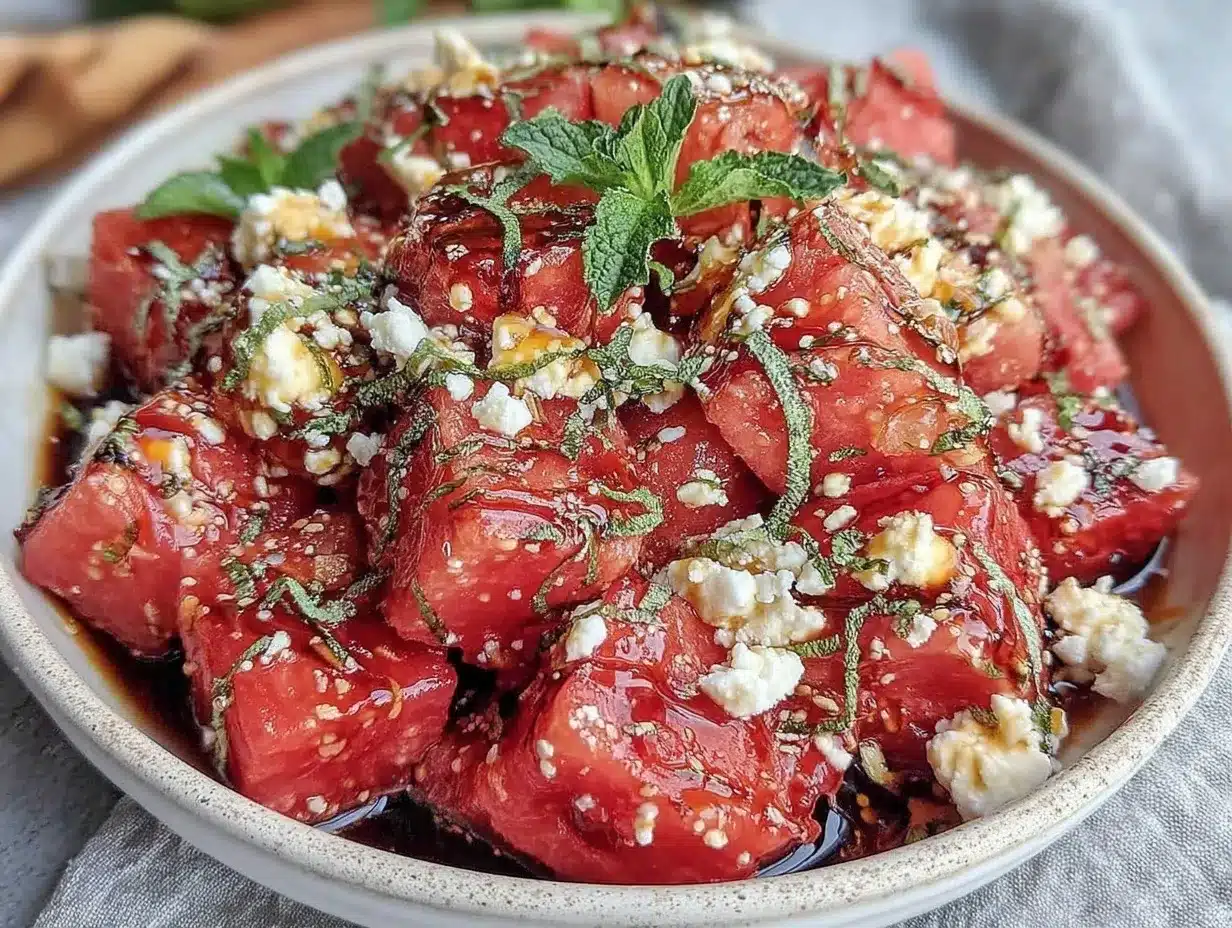 fresh watermelon feta mint salad preparation steps