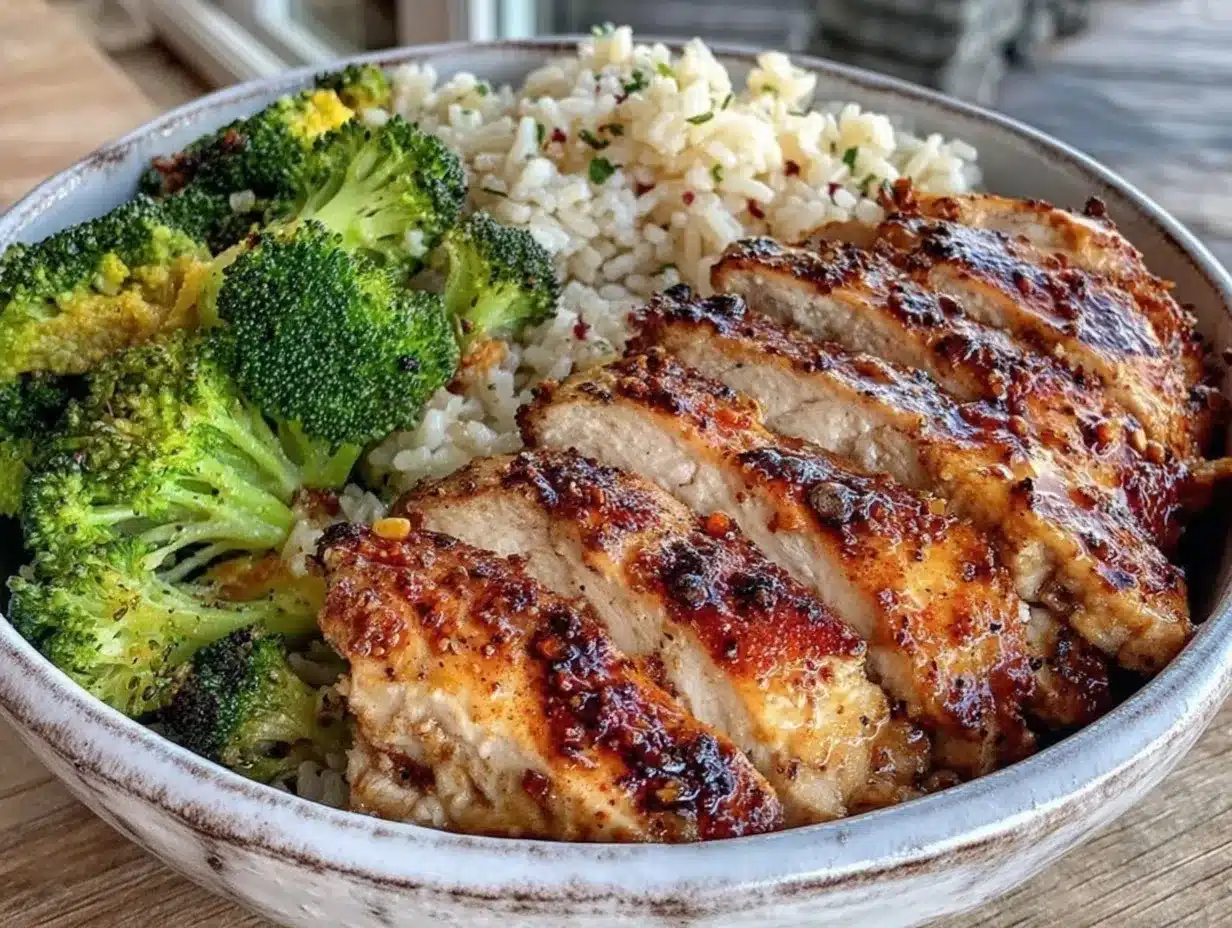 Healthy Brown Rice Chicken and Broccoli Meal Prep Bowl preparation steps