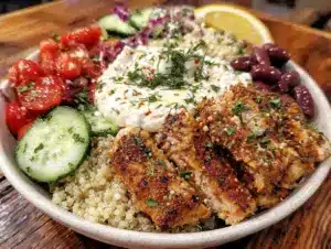 high-protein greek chicken bowl - featured image
