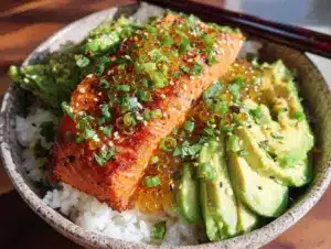 high-protein salmon and avocado rice bowl - featured image