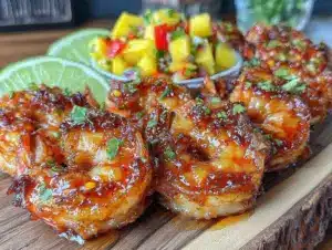 honey sriracha grilled shrimp skewers - featured image
