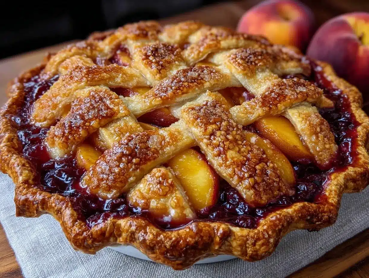 lattice-top fresh peach pie with almond crumble preparation steps