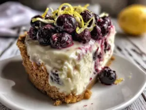 no-churn lemon blueberry ice cream pie - featured image