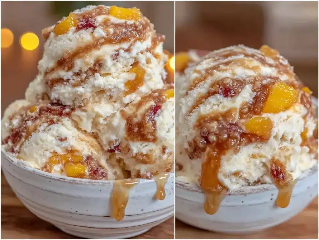 no-churn peach cobbler ice cream - featured image
