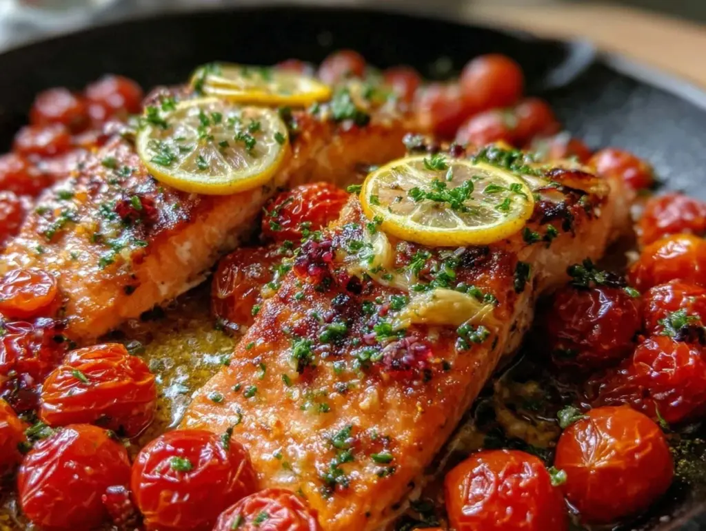 one-pan lemon garlic salmon - featured image